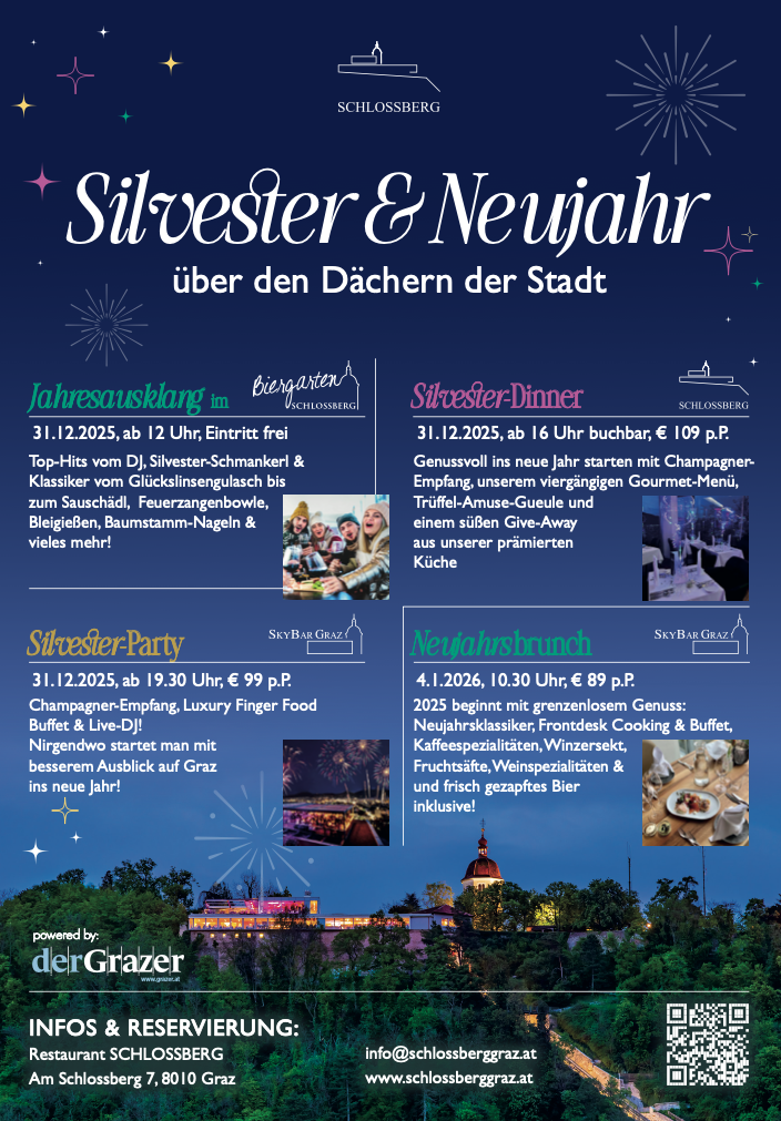 Silvester und Neujahr über den Dächern von Graz